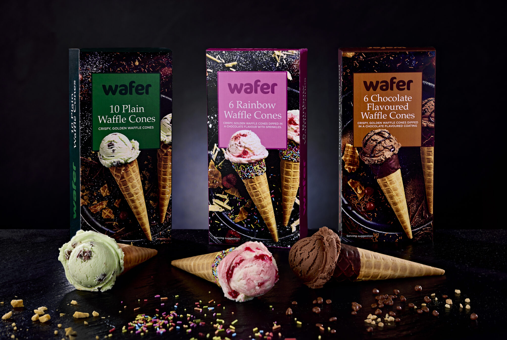 Gourmet packaging trio with cones